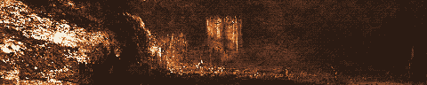 Pixel-art translation of J. M. W. Turner, The Burning of the Houses of Lords and Commons, 16 October 1834 (1834 to 1835): the Houses of Parliament burn at night, with the fire reflected in the Thames.